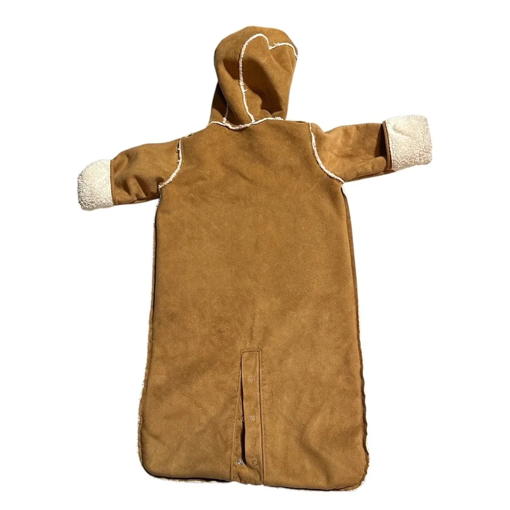 Baby Gap Newborn Faux Suede Sherpa Lined Bunting Bag Hooded Tan Brown 0-3 Months
